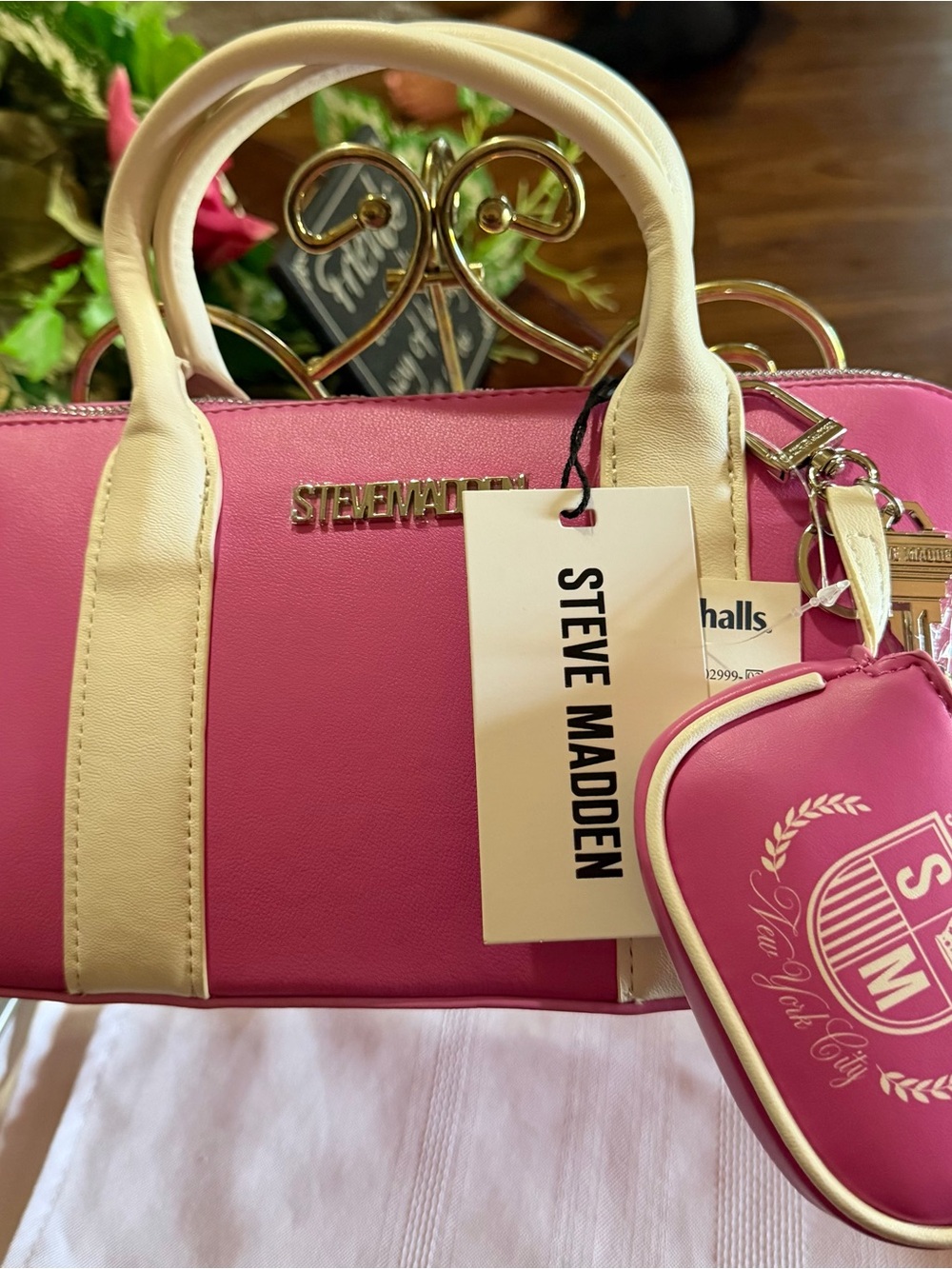 Steve Madden Hot Pink Satchel with Cream Trim